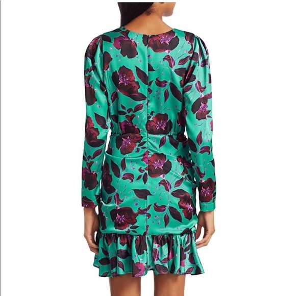 Delfi collective Isla Teal Magenta Floral Ruched long sleeve Mini Dress - Picture 7 of 11